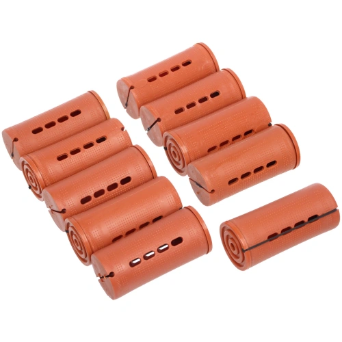 Бигуди-коклюшки 10шт с фиксирующими резинками "VOLNA", цвет коричневый, d-3,8см (пакет с подвесом)