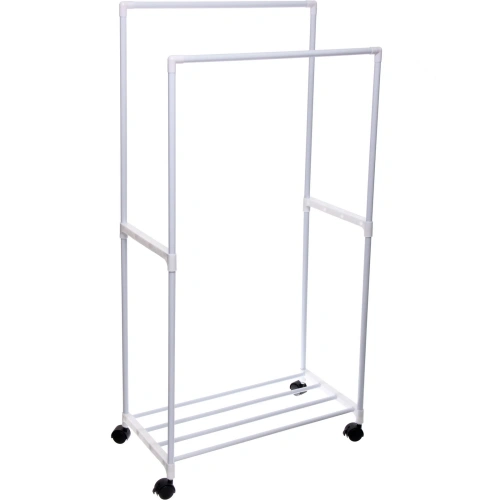 Вешалка гардеробная напольная на колёсах с блокировкой двойная "ПЕРФЕКТХАУС", цвет белый, нагрузка до 15 кг, 57.5*30*115см
