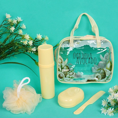 Набор банный дорожный 4шт Bon voyage - Avokado, (мочалка, футляр 2шт, расческа), микс 3 цвета, 20167 см_3
