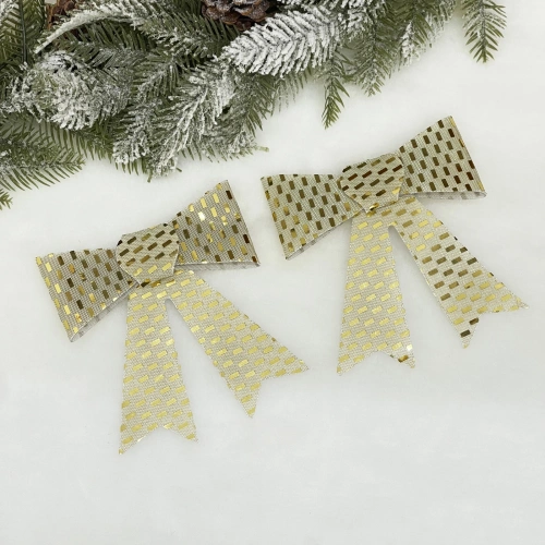Бант на ёлку "Сияние" 13*16 см (набор 2 шт), Шампань
