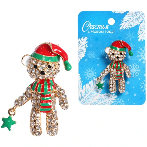 Брошь "Новогодняя Коллекция- Очаровательный Мишутка" 4*2,5 см