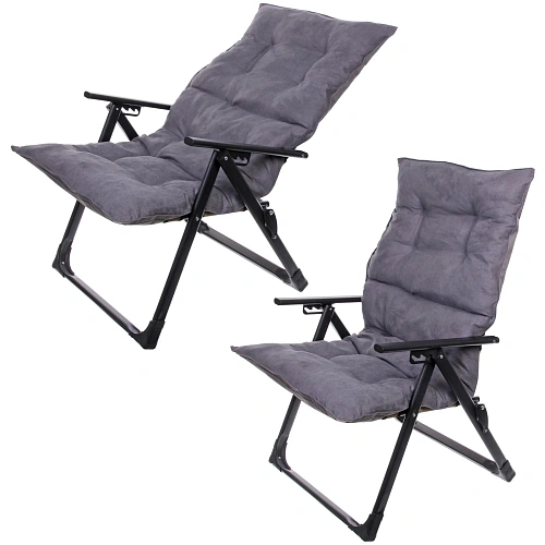 Кресло складное с подлокотниками "Люкс", 62*64*100 см, беж+серый, 4 положения