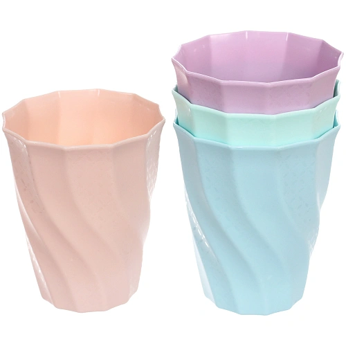 Стакан пластиковый 370мл "Волны" в наборе 4шт, микс цветов