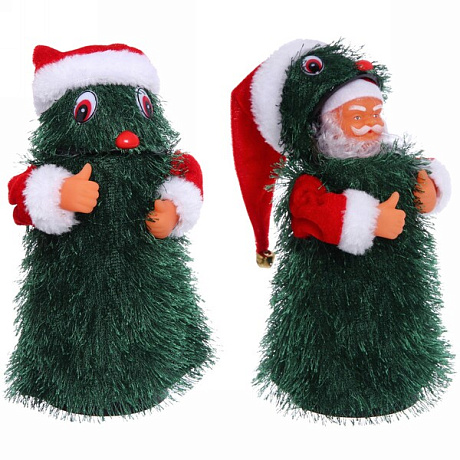 Елка  музыкальная "Елка с Дедом Морозом" поет и танцует, 21 см