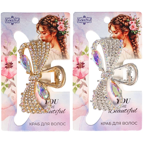 Заколка - краб для волос на блистере LAVITA, бантик, цвет серебро и золото, 5,83,3см_10