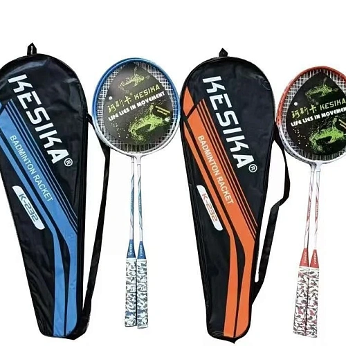Бадминтон в наборе K-232, 3 предмета: 2 металлические ракетки 65 см, чехол,цвет: синий,оранжевый
