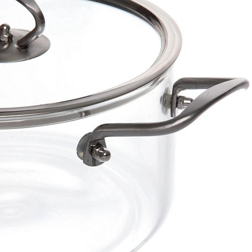 Кастрюля из боросиликатного стекла 2,5л Хай-Тек с металлическими ручками_11