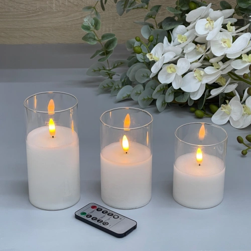 Сувенир с подсветкой "Свеча - Тайна" 7,7*10/12,5/15 см (набор 3 шт) с пультом д/у