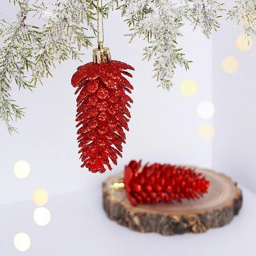 Ёлочные игрушки "Таинственное очарование" Шишки блестящие 9 см (набор 2 шт), красный