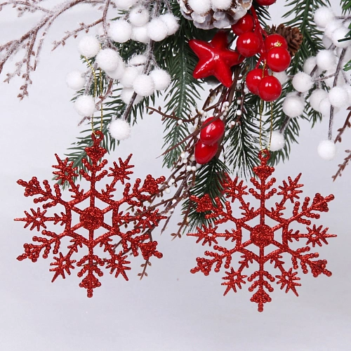 Подвески в блестках "Зимние снежинки" 9,5 см (набор 2шт), красный