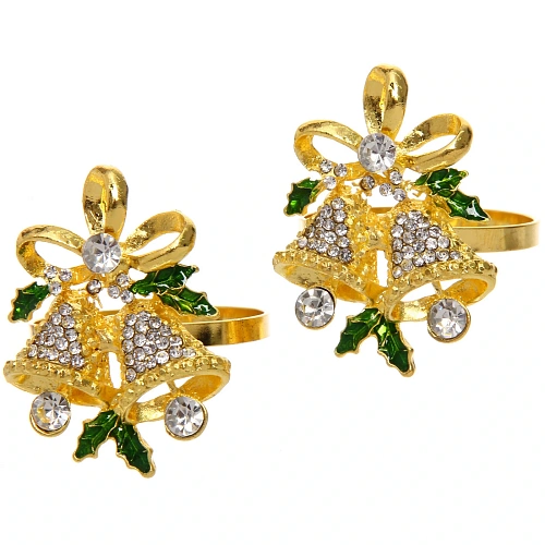 Набор колец для салфеток 2шт `Колокольчики, цвет золото_3