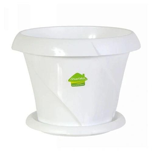 Кашпо для цветов пластиковое 1,4л d-17см "Флориана" с поддоном белый С385БEЛ
