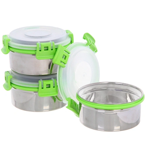 Набор Ланч-бокс 3шт 106см из нержавеющей стали с пластиковой крышкой в чехле_4