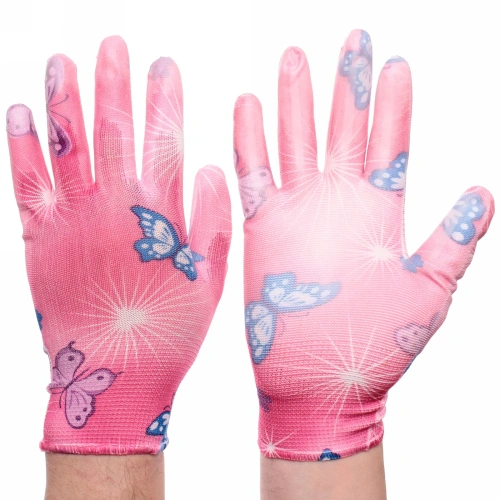 Перчатки нейлоновые "Фантазия-Бабочки" с ПВХ покрытием полуоблитые 8 р-р набор 5 пар