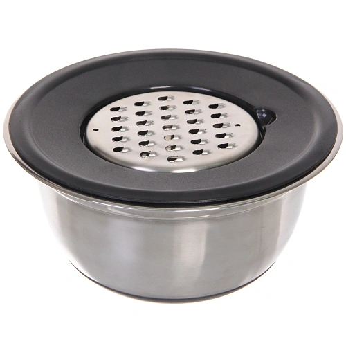 Миска из нержавеющей стали на силиконовом основании 22см с 3-мя насадками-терками_3