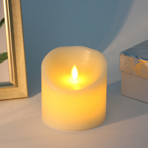 Сувенир с подсветкой "Свеча восковая - Пламя" 10*10 см - облита воском (работает от батареек 3 ААА)