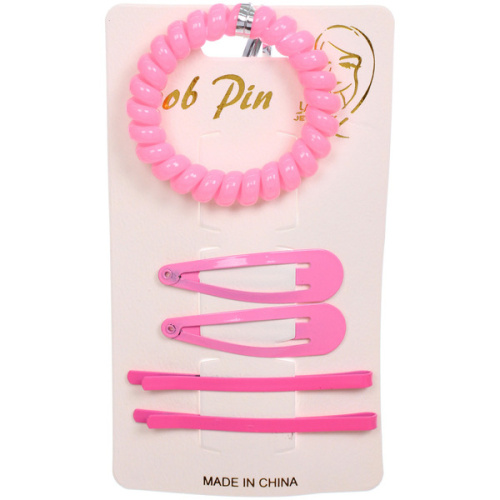 Набор аксессуаров для волос "Margo", 2 зажима, 2 невидимки, 1 резинка, цвет розовый, d-5 см, 5,5*1,5 см