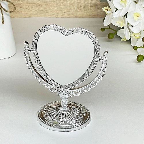 Зеркало настольное в пластиковой оправе "Версаль - Сердце", цвет серебро, двухстороннее,17см