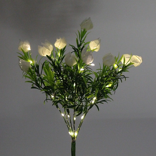 Светильник на солнбатарее (фигура на спице с подсветкой) Тюльпаны 75 см, Белый (свечение теплбелый)_10