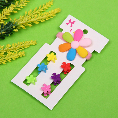 Заколки-крабы для волос детские 6шт c резинкой для волос Collection Boom - Ромашки, цвет микс, 1,5см_4