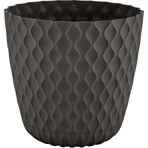 Горшок для цветов пластиковый 4,7л d-20,5см "Wave" с дренажной сеткой и съемным поддоном, горький шоколад