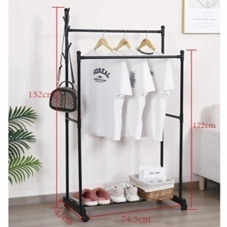 Вешалка гардеробная напольная на колёсах двойная "ПЕРФЕКТХАУС", цвет черный, нагрузка до 25 кг, 152*45*75см