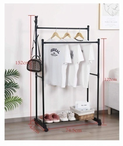 Вешалка гардеробная напольная на колёсах двойная "ПЕРФЕКТХАУС", цвет черный, нагрузка до 25 кг, 152*45*75см