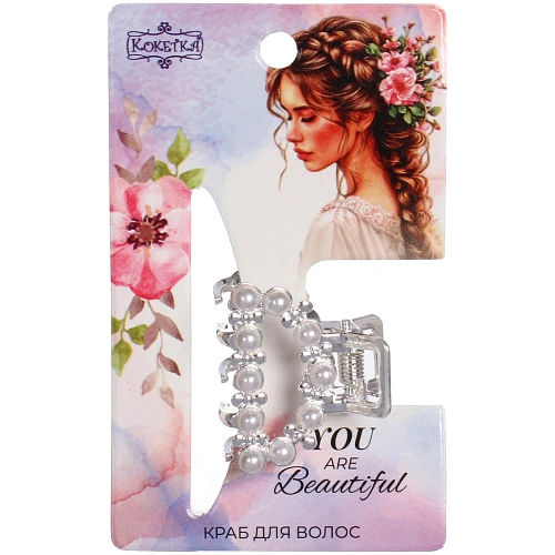 Заколка - краб для волос на блистере 1шт PREMIUM, тоскана, цвет серебро и золото, 2526см_9