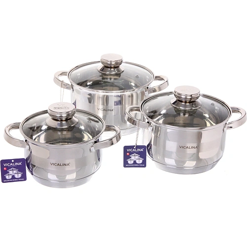 Набор посуды из нержавеющей стали VICALINA 3 предмета (3 кастрюли 1,9л, 2,7л, 3,6л) VL-275