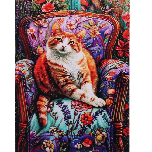Алмазная мозаика в рулоне 3040см полная выкладка DIAMOND, Котик в кресле_4