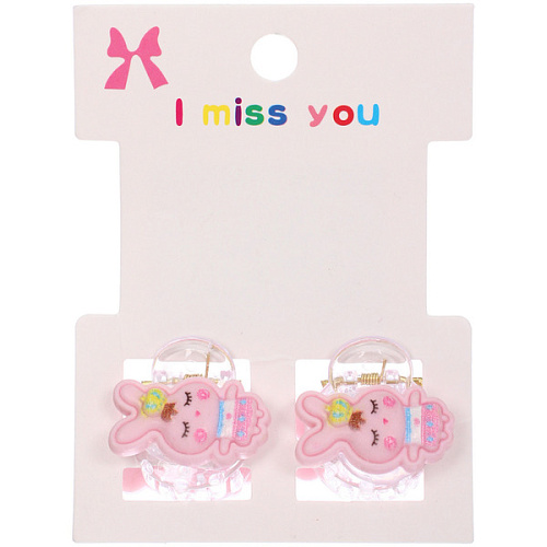 Заколки – крабы детские для волос 2шт на блистере «МАРЦИПАН», Розовый зайка, 1,2см_3