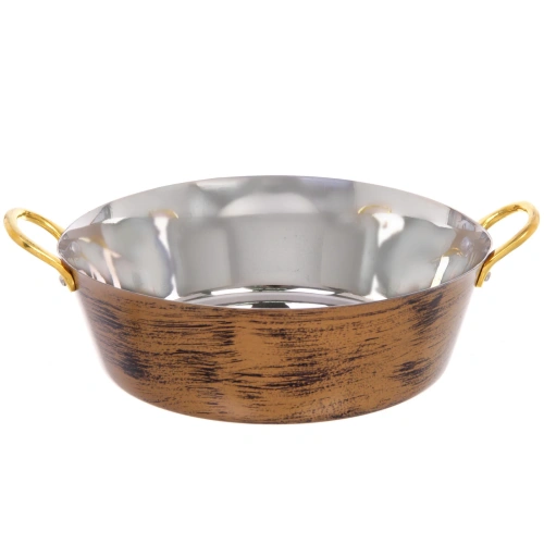 Сковорода из нержавеющей стали 20см с ручками из латуни, цвет Антик