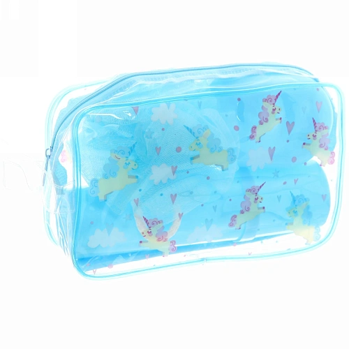 Набор банный дорожный 4шт Traveler-Единорог, цв голубой, (мочалка, футляр 2шт, расческа), 20126_3