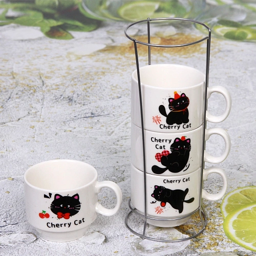 Набор кружек на стойке 200мл Славные котики_3
