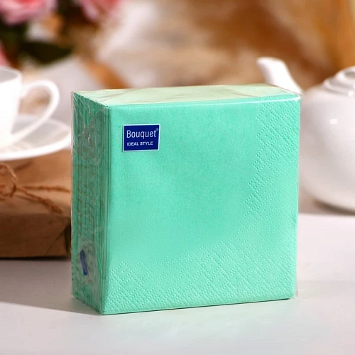 Салфетки бумажные 24*24 BOUQUET Ideal Style Бирюзовые 2 сл., 50 л