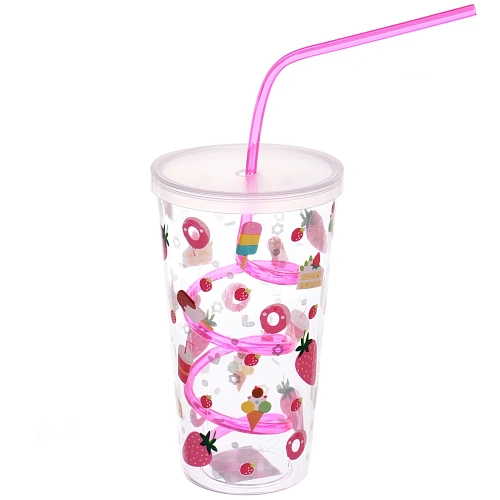 Стакан пластиковый 500мл Арбузный взрыв с трубочкой_3