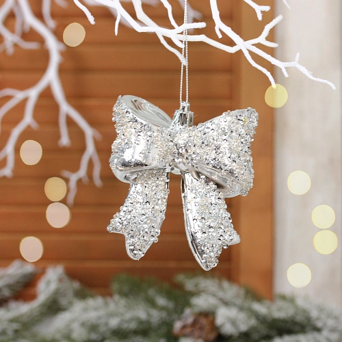 Ёлочная игрушка "Бант" 8.5*3*9.2 см, Серебро