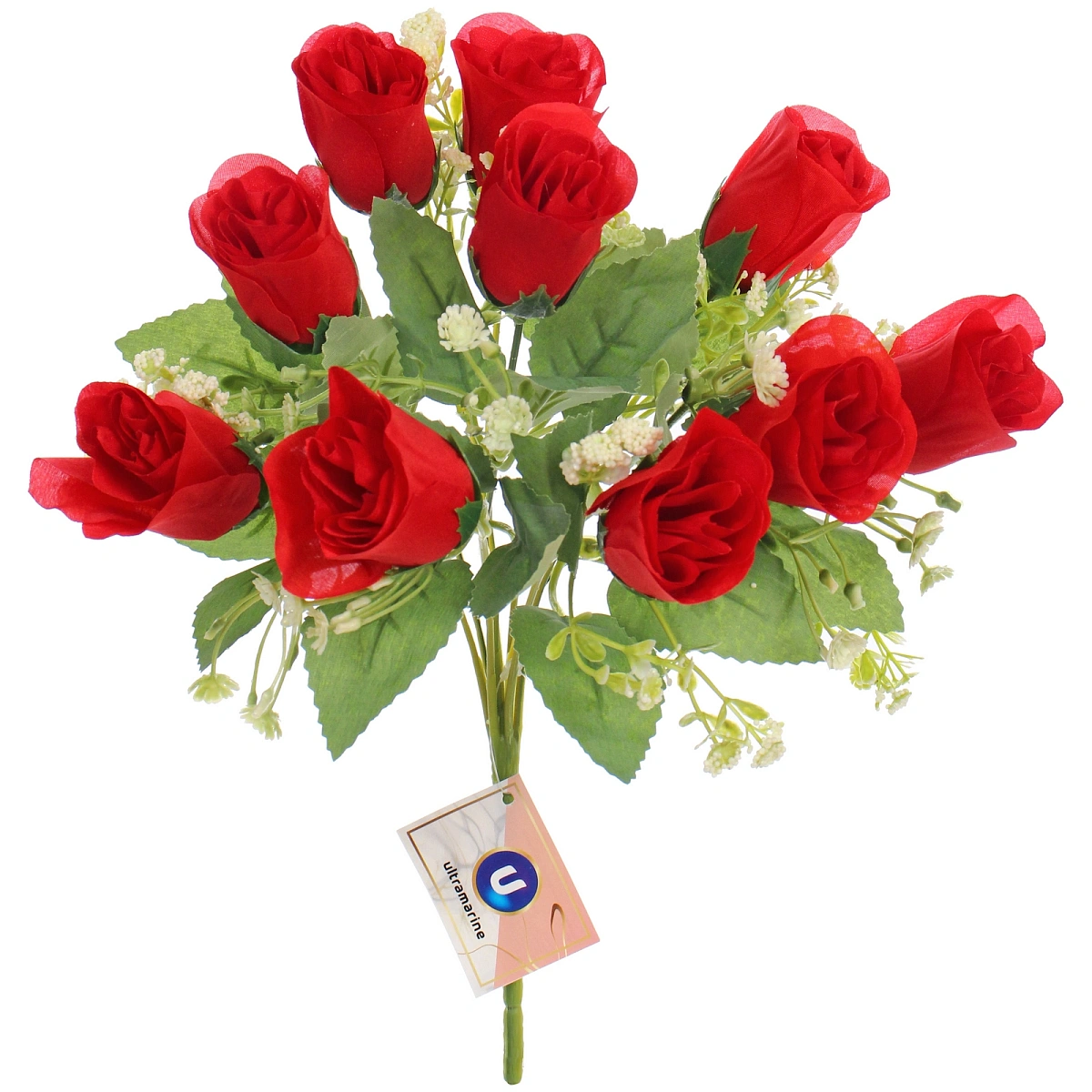 Искусственные цветы "Букет роз" 32см 10 цветков красные