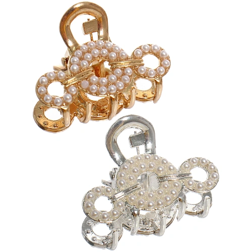 Заколка - краб для волос на блистере 1шт "PREMIUM", сокраменто, цвет серебро и золото, 2.5*2.6см