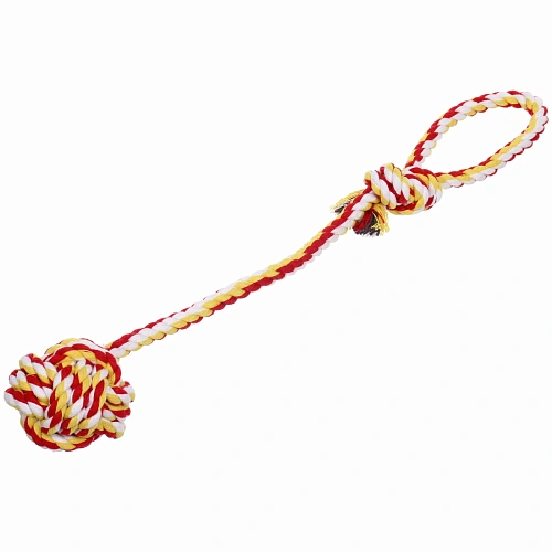 Игрушка - канат для собак средних и крупных  пород "НЕСКУЧАЙКА", цвет красный/желтый, 36см