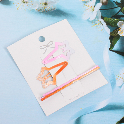 Зажимы для волос 4 шт Star colors- Alex, микс 6 цветов, 5,51,5 см_5