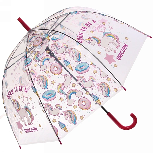 Зонт-трость женский купол Единорог микс 4 цвета, 8 спиц, d-82см, длина в слож виде 82см    _28