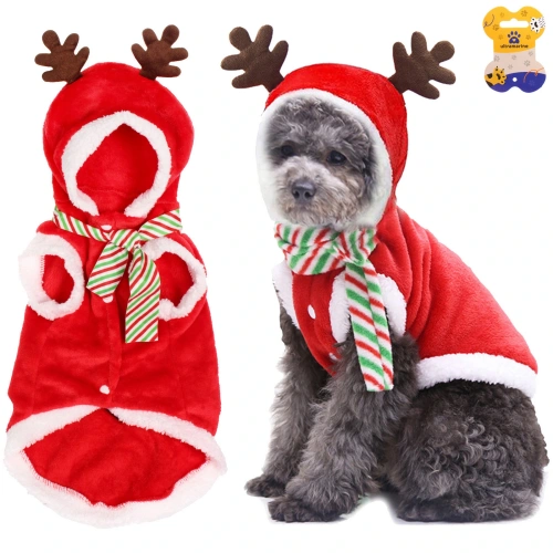 Кофта плюшевая с капюшоном для собак мелких пород  "Олень Рудольф", размер XL (50*40см)