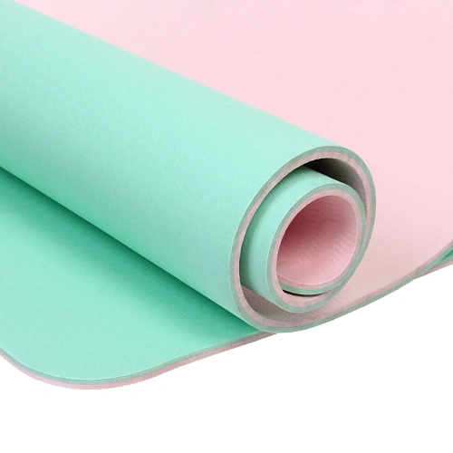Коврик для йоги 8 мм 183х68 см Энергия 2х сторонний TPE, салатовыйрозовый_4