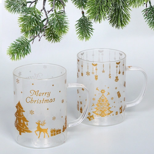 Кружка стеклянная 450мл "Праздничный блеск", микс рисунков