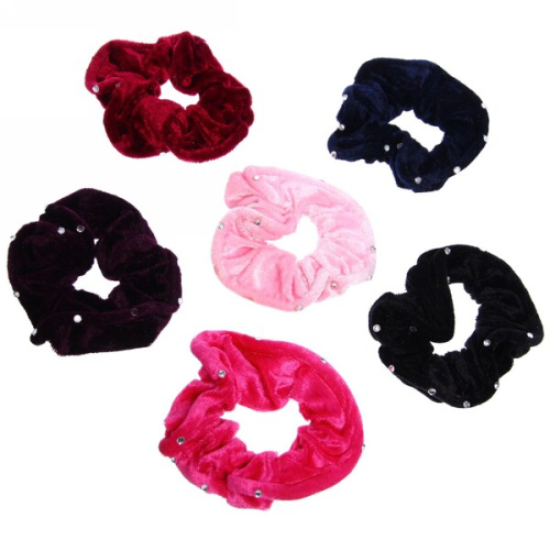 Резинка для волос 1шт "Кокетка - Бархат", стразики, микс 6 цветов, d-10см