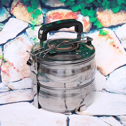 Контейнер для продуктов металлический 13,511см 2 уровня, круглый_4