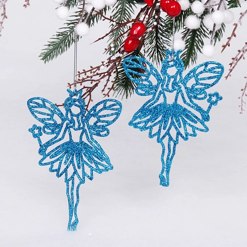 Подвески в блестках Снежная фея 14 см (набор 2шт), голубой_5