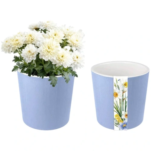 Горшок для цветов пластиковый 3,9л d-18,2см "Весенний сад" с дренажной вставкой голубой