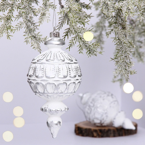 Ёлочные игрушки VERSAILLES "Снежная капля" 16*8 см (набор 2 шт), Белый/серебро